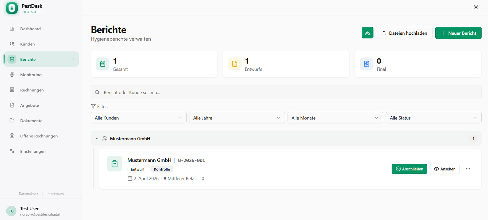 PestDesk Einsatzbericht erstellen – PDF mit Logo, Wirkstoffen und Unterschrift