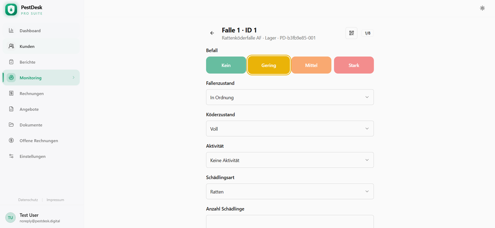 PestDesk Fallenkontrolle – Befund erfassen und Befall dokumentieren